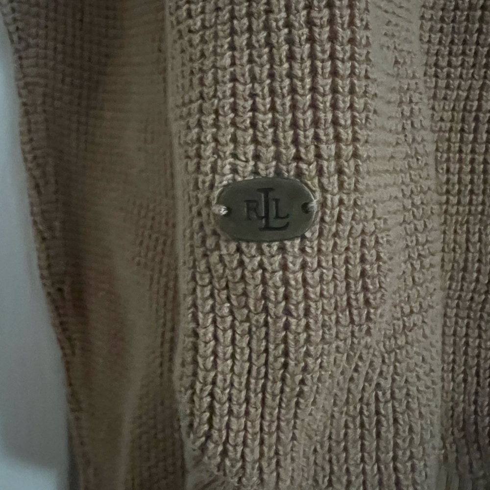 Ralph Lauren women’s tan waffle knit 100% cotton hoodie hooded sweater - Picture 5 of 7